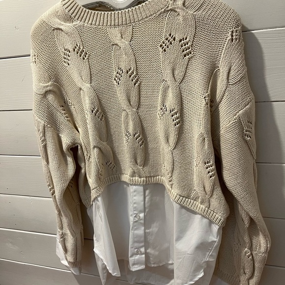 🤍PILCRO Anthropologie Sweater M Cream White Layered Look - Picture 6 of 10